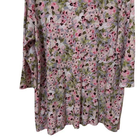 J. Jill Medium Linen Multicolor Long Sleeve Floral Print Top Blouse Keyhole - Picture 3 of 7